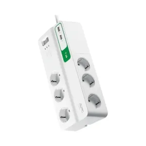 APC PM6U-GR SurgeArrest Essential, 6 outlets with 5V, 2.4A, 2 port USB charger, 230V - White
