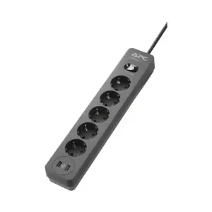 APC PME5U2B-GR SurgeArrest Essential, With 5 Outlet 2 and USB Ports, 230V/2300W - Black